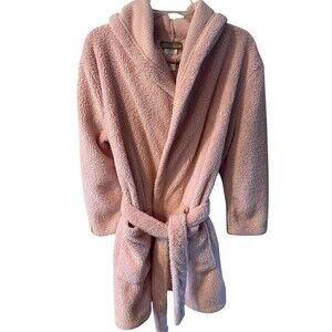 POTTERY BARN ROBE HOODED TEEN COZY SHERPA BLUSH ONE SIZE SOFT BELTED POCKETS